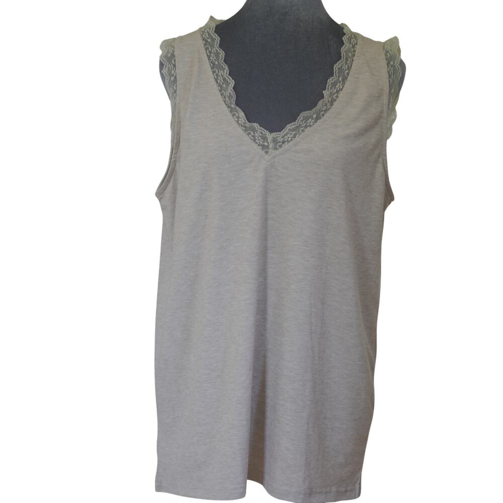 Listicle Beige Lace Trim Tank Top Women's L Sleeveless Stretch Layering Cami